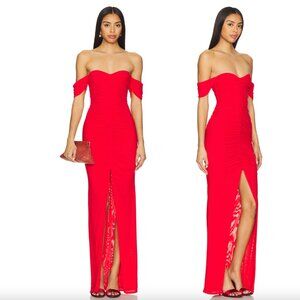 NEW MAJORELLE Simone Gown Cherry Red Formal Maxi Dress Off Shoulder